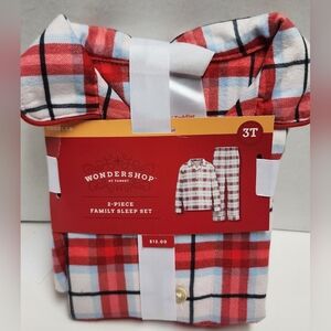 3T Wondershop Toddler Christmas 2pc Pajama Set White Plaid Red Black Blue New